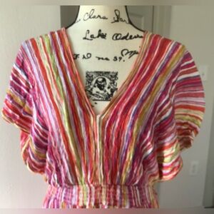 Pink and Red V-Neck Dolman Sleeve Maxi Sundress